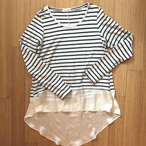 A-line stretch striped top w/ chiffon top
